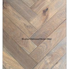 Chene 14/3 T&G Herringbone Hand Scraped Brushed Distressed Brown Oiled